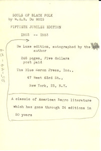 Advertisement for the fiftieth jubilee edition of the Souls of Black Folk