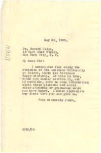 Letter from W. E. B. Du Bois to Bayard Dodge