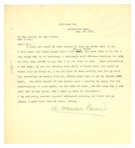 Letter from W. Mercer Lewis to Editor of the Crisis