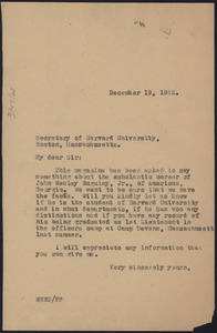 Letter from W. E. B. Du Bois to the secretary of Harvard University