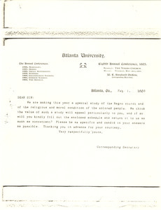 Copy of Circular Letter from Conference for the Study of the Negro Problems to Community Church leaders