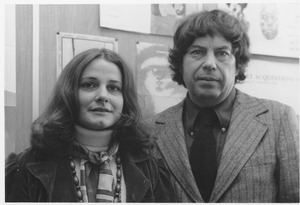 Mary Vercauteren and George Wardlaw in front of art display