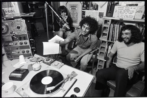 Abbie Hoffman: Hoffman (center) at the microphone, WBCN studio