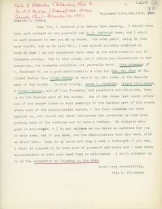 Transcript of letter from Milo D. Pilberton to Erasmus Darwin Hudson