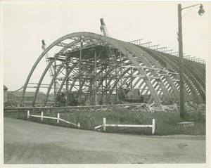 The dismantlement of the beams of the Memorial Field House at the Sampson Naval Training Facility