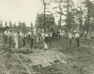 Students Working at the Building Site of Weiser Hall at Springfield College, 1921