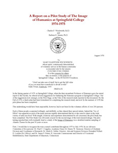 A report on a pilot study of the image of Humanics at Springfield College 1974-1975- Charles Weckwerth and Barbara E. Jensen