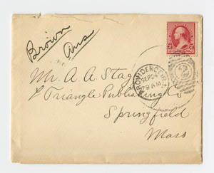 Envelope to a letter to Amos Alonzo Stagg from Brown University dated September 23, 1891
