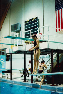 A Springfield College Diver on the diving board