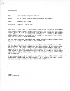 Memorandum from Lew Fifield, Boston Redevelopment Authority to Jack O'neil, Mayor's Office