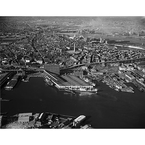 Charlestown Waterfront and area to Sullivan Square, ships, Navy Yard, U. S. S. Constitution, Boston, MA