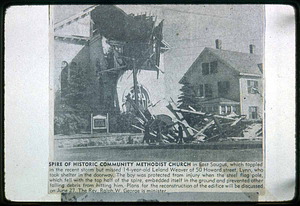 Methodist Church after tornado, Chestnut and Winter Streets, East Saugus