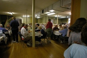 Church supper at the First Congregational Church, Whately: diners seated at their tables