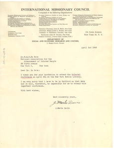 Letter from J. Merle Davis to W. E. B. Du Bois