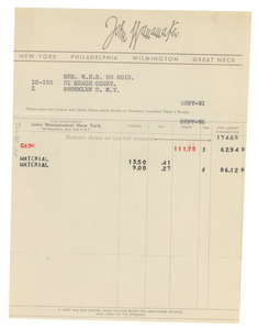 Invoice from John Wanamaker to Mrs. W. E. B. Du Bois