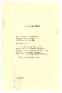 Letter from W. E. B. Du Bois to Wesley Howard