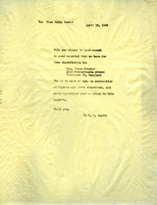 Memo from Hugh H. Smythe to Julia Baxter