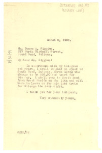Letter from W. E. B. Du Bois to The Literature and Art Research Club