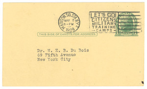 Postcard from James Weldon Johnson to W. E. B. Du Bois