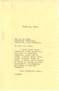 Letter from W. E. B. Du Bois to R. P. Sims