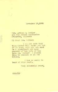 Letter from W. E. B. Du Bois to Mrs. Arthur D. Butler