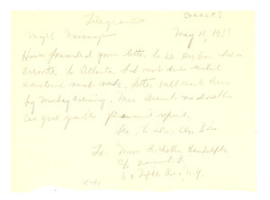 Telegram from W. E. B. Du Bois to Richetta G. Randolph