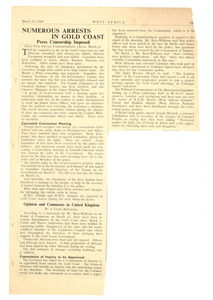West Africa clippings and notes