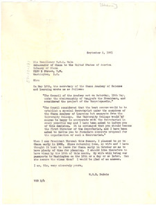 Letter from W. E. B. Du Bois to Embassy of Ghana