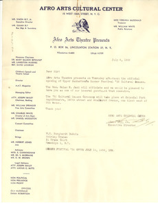 Letter from Afro Arts Cultural Center to W. E. B. Du Bois