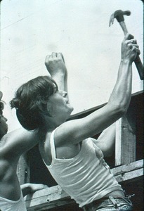 Lois Sellers working on the Barn