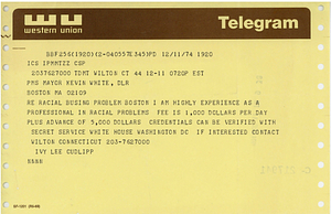 Telegram from Ivy Lee Cudlipp to Mayor Kevin H. White