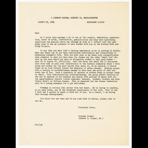 Letter from Edward L. Cooper, Sr. (Grandpa Cooper) thanking students from the Roxbury Work and Study Project for their work