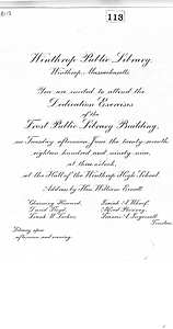 An Invitation to the Dedication of Frost Public Library