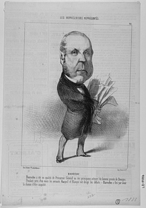 BAROCHE. Baroche a été en qualité de Procureur Général un des principaux acteurs du fameux procès de Bourges. Pendant près d'un mois les accusés Raspail et Blanqui ont dirigé les débats. - Baroche a fini par avoir la chance d'être acquitté.