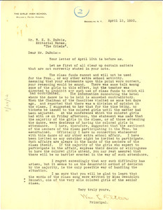 Letter from Brooklyn Girls High School to W. E. B. Du Bois