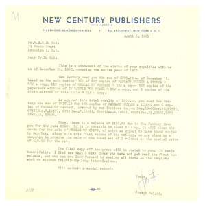 Letter from Mainstream to W. E. B. Du Bois