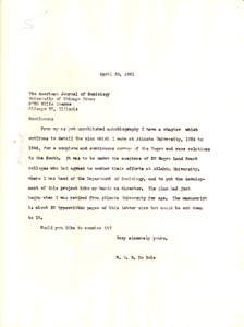 Letter from W. E. B. Du Bois to American Journal of Sociology