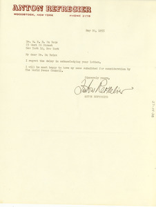 Letter from Anton Refregier to W. E. B. Du Bois