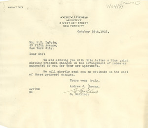 Letter from Andrew J. Thomas to W. E. B. Du Bois