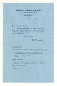 Letter from the American Historical Review to W. E. B. Du Bois