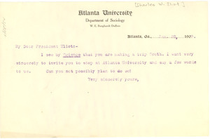 Letter from W. E. B. Du Bois to Charles W. Eliot