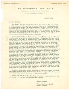 Letter from Biosophical Institute to W. E. B. Du Bois