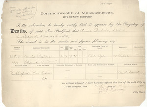 Death record of Annie Du Bois