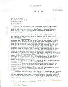 Letter from C. T. Loram to W. E. B. Du Bois