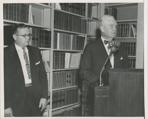 Bruce Barton speaking at NYU affiliation ceremony