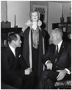 Unidentified man and Mayor John F. Collins with a mannequin