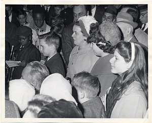 Mary Collins and Mayor John F. Collins with unidentified children and adults