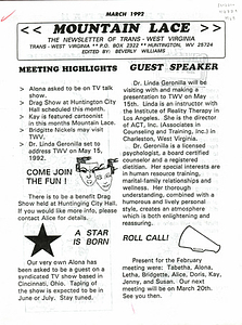 Mountain Lace: The Newsletter of Trans - West Virginia (March, 1992)
