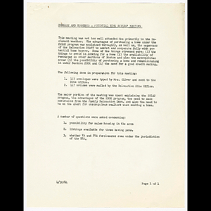 Summary and comments from potential home buyers' meeting on April 14, 1964, meeting minutes and attendance list