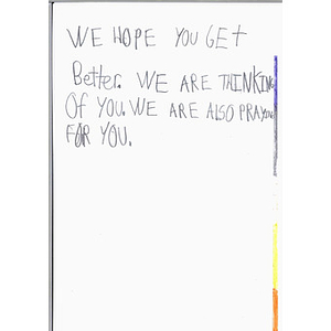 Card from a third grader in North Park Elementary School